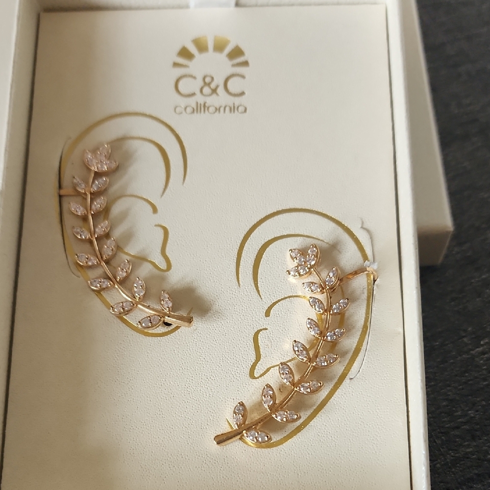 C & C Cubic Zircinia Full Ear Earrings NWOT